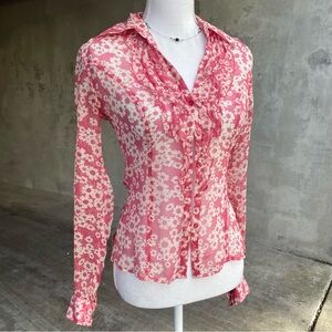 y2k Moda International Pink Floral Silk Blouse